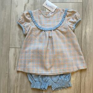 NWT Ishtex Plaid Shirt with Matching Light Blue Corduroy Bubble Shorts, 24M